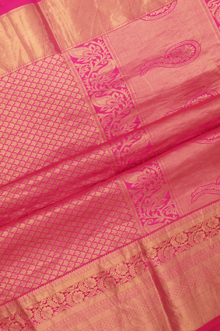 Floral And Cow Printed Design Yellow Kanchipuram Silk Saree