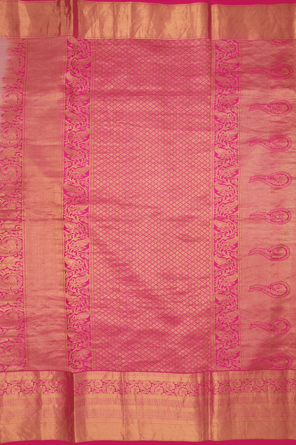 Floral And Cow Printed Design Yellow Kanchipuram Silk Saree