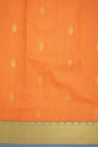 Floral And Leaf Zari Motifs Orange Apoorva Cotton Saree