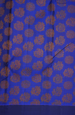 Floral And Paisley Buttas Indigo Blue Kanchipuram Silk Saree