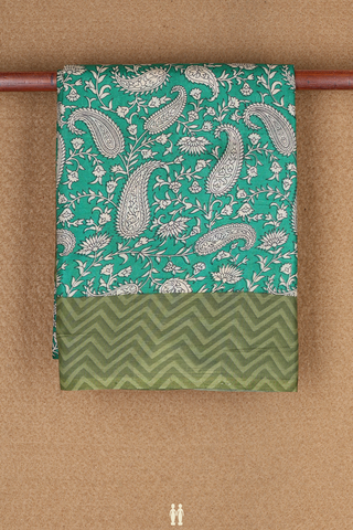 Floral And Paisley Design Bold Green Printed Silk Saree