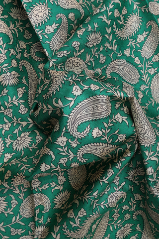 Floral And Paisley Design Bold Green Printed Silk Saree