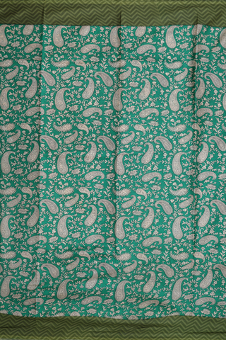 Floral And Paisley Design Bold Green Printed Silk Saree