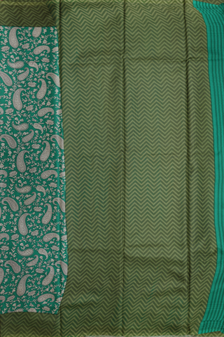 Floral And Paisley Design Bold Green Printed Silk Saree