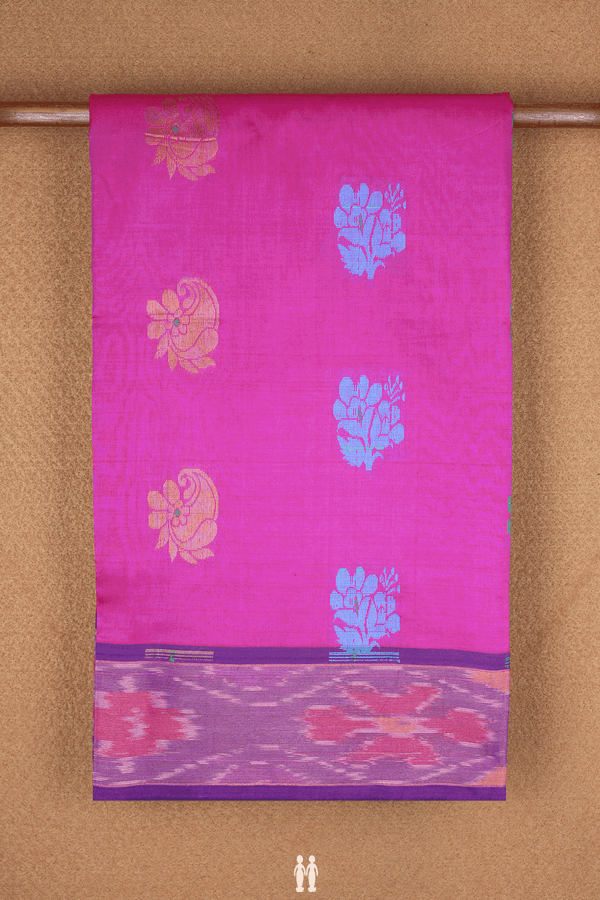 Floral And Paisley Motifs Magenta Poly Cotton Saree