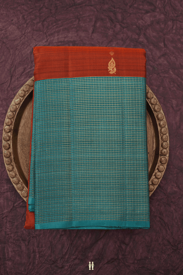 Floral And Paisley Motifs Rust Orange Kanchipuram Silk Saree
