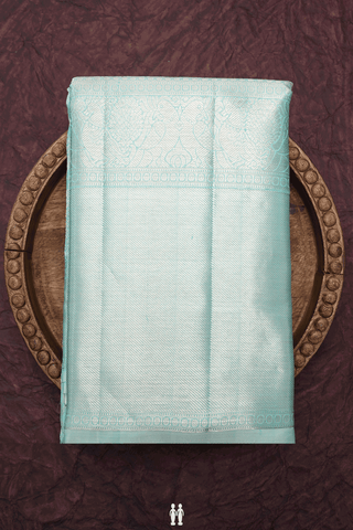 Floral And Peacock Design Light Blue Kanchipuram Silk Saree