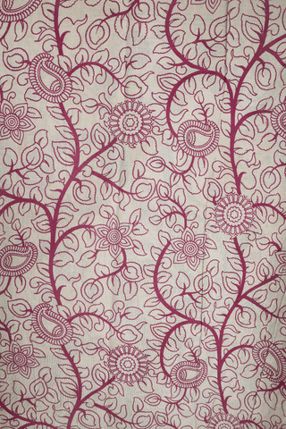 Floral And Peacock Design Royal Blue Kalamkari Cotton Saree