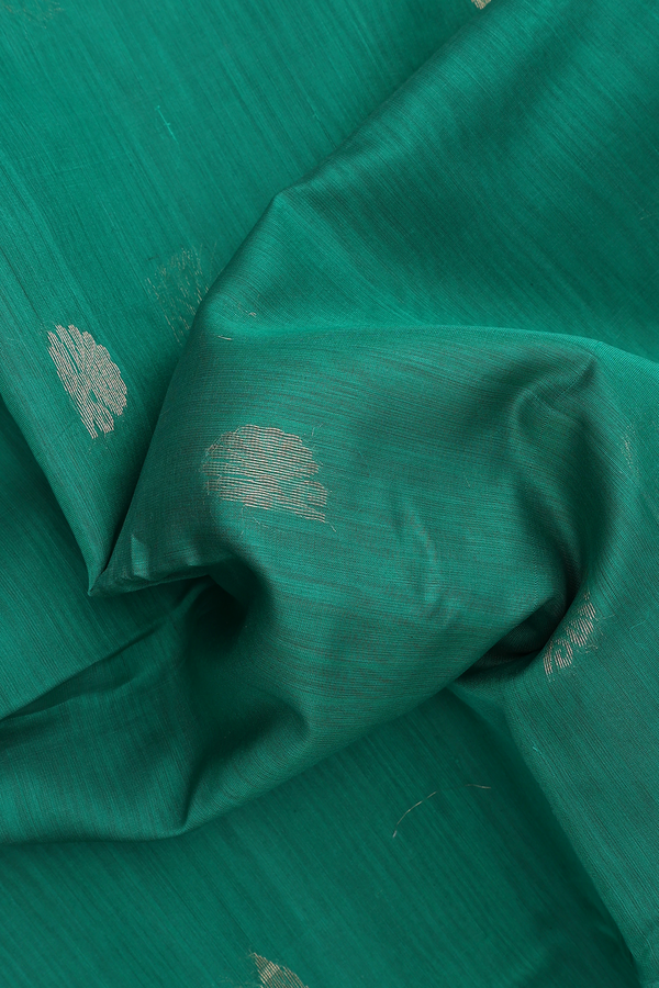Floral And Thilagam Motifs Sea Green Kora Silk Cotton Saree