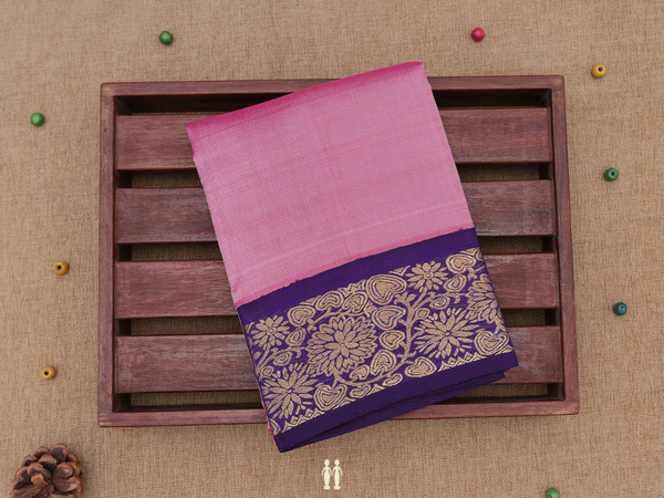 Floral Border Pink Kanchipuram Silk Pavadai Sattai Material
