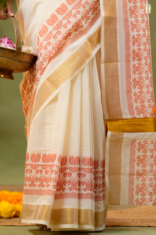 Floral Border White Onam Collection