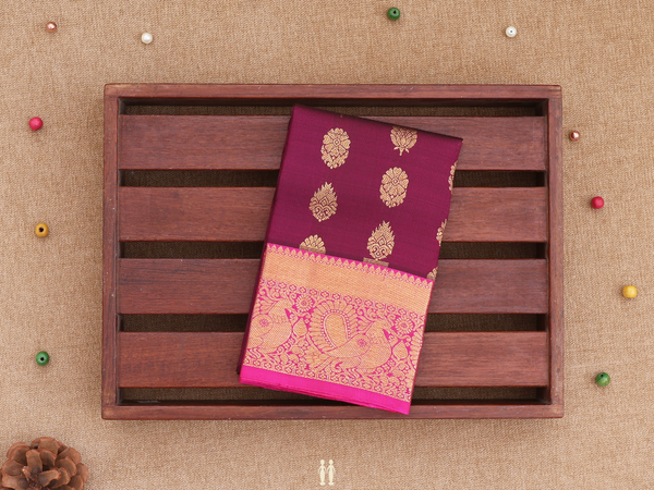 Floral Buttas Berry Purple Kanchipuram Pavadai Sattai Material