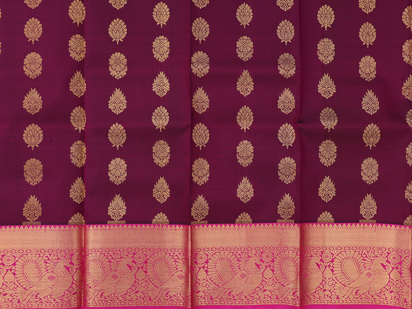 Floral Buttas Berry Purple Kanchipuram Pavadai Sattai Material