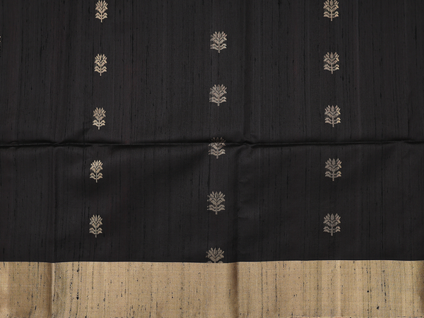 Floral Buttas Black Raw Silk Unstitched Salwar Material