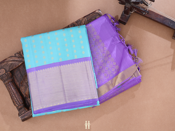 Floral Buttas Sky Blue Kanchipuram Silk Half Saree Material