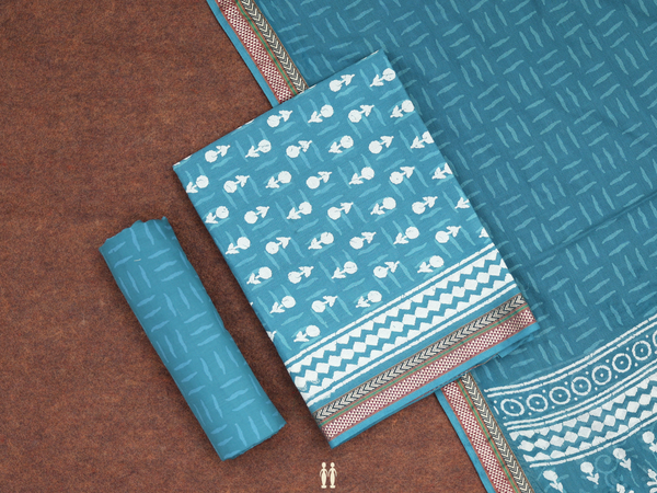 Floral Buttas Cerulean Blue Cotton Unstitched Salwar Material