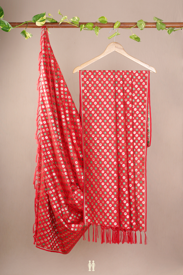 Floral Buttas Chilli Red Banarasi Dupatta