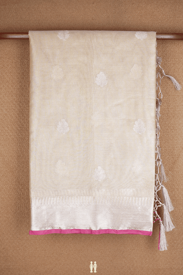 Floral Buttas Cream Color Semi Tissue Saree