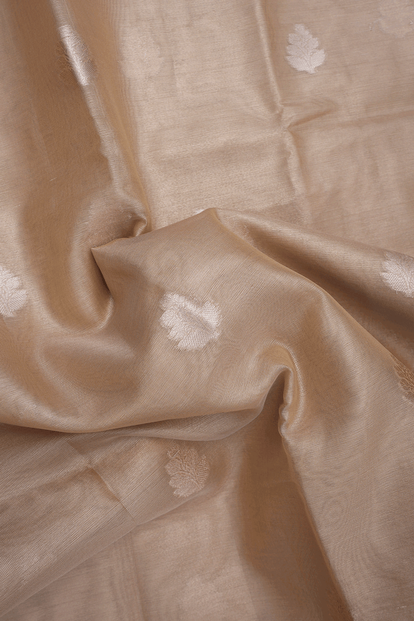 Floral Buttas Cream Color Semi Tissue Saree