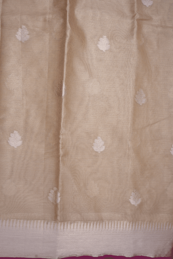Floral Buttas Cream Color Semi Tissue Saree