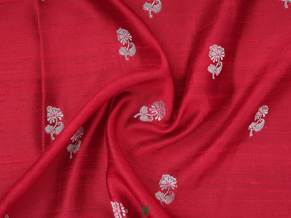 Floral Buttas Crimson Red Raw Silk Blouse Material