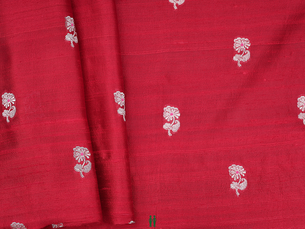 Floral Buttas Crimson Red Raw Silk Blouse Material