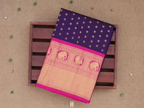 Floral Buttas Deep Purple Kanchipuram Pavadai Sattai Material