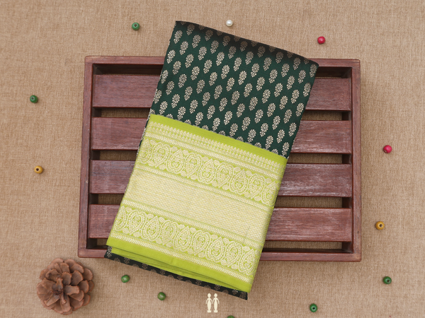 Floral Buttas Green Kanchipuram Silk Pavadai Sattai Material