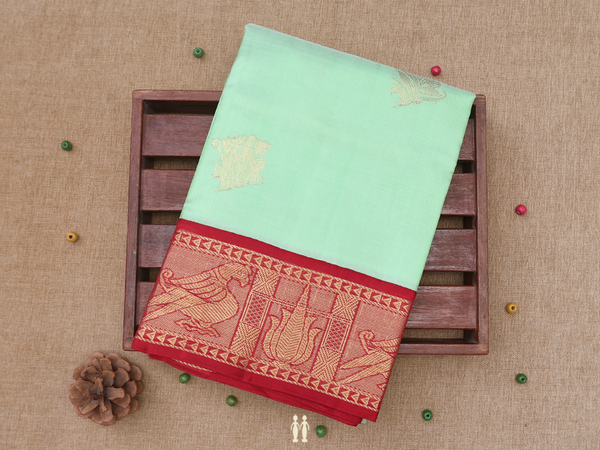 Floral Buttas Green Kanchipuram Silk Pavadai Sattai Material