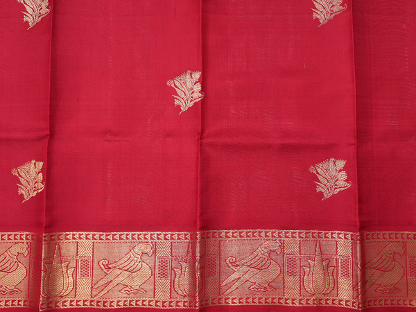 Floral Buttas Green Kanchipuram Silk Pavadai Sattai Material