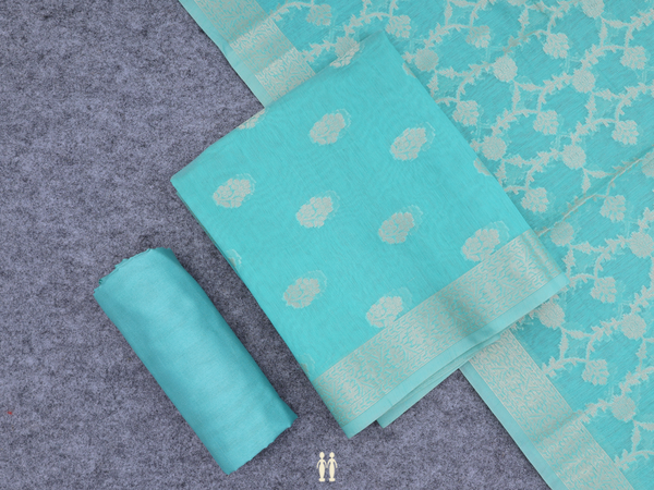 Floral Buttas Green Silk Cotton Unstitched Salwar Material