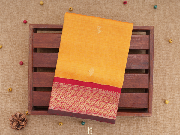 Floral Buttas Mango Yellow Kanchipuram Pavadai Sattai Material