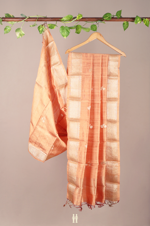 Floral Buttas Melon Orange Raw Silk Dupatta