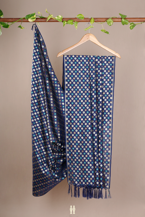 Floral Buttas Navy Blue Banarasi Dupatta