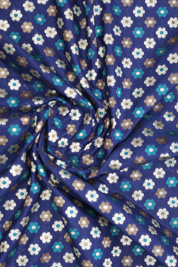 Floral Buttas Navy Blue Banarasi Silk Dupatta