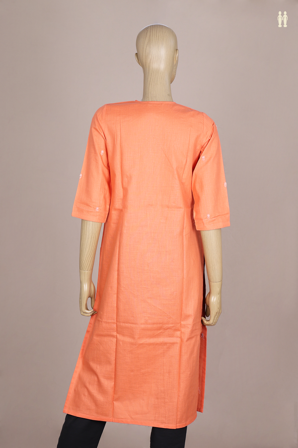 Floral Buttas Orange Linen Long Kurta