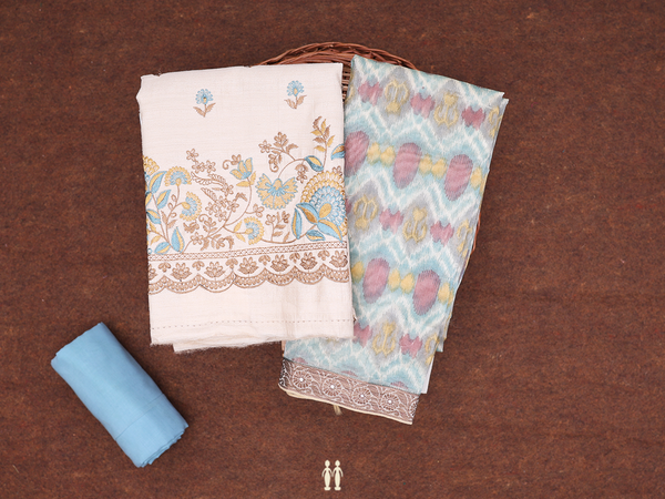 Floral Buttas Pale Brown Cotton Unstitched Salwar Material