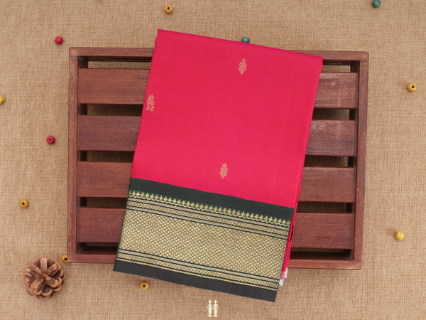 Floral Buttas Rani Pink Kanchipuram Pavadai Sattai Material