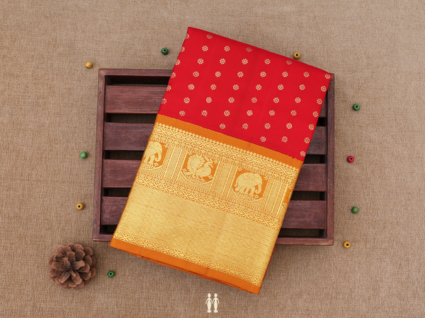 Floral Buttas Red Kanchipuram Pavadai Sattai Material