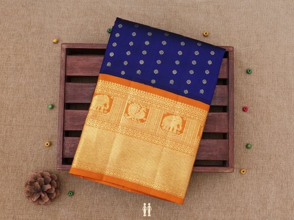 Floral Buttas Royal Blue Kanchipuram Pavadai Sattai Material