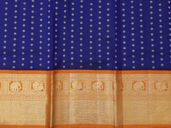 Floral Buttas Royal Blue Kanchipuram Pavadai Sattai Material