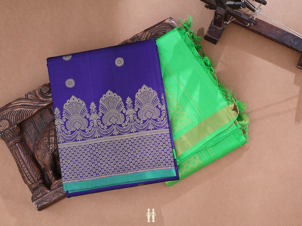 Floral Buttas Royal Blue Kanchipuram Silk Half Saree Material
