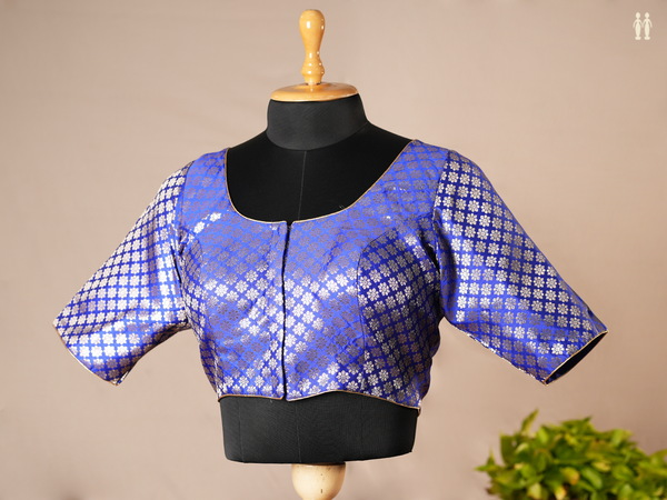 Floral Buttas Royal Blue Semi Banarasi Silk Readymade Blouse