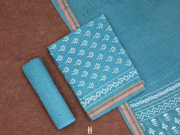 Floral Buttas Cerulean Blue Cotton Unstitched Salwar Material