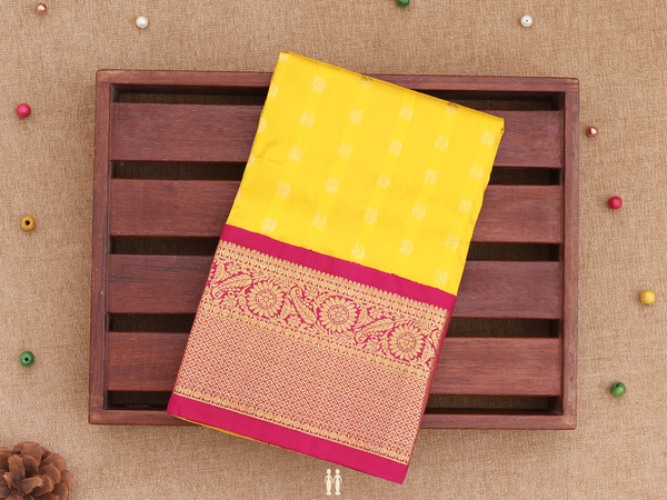 Floral Buttas Yellow Kanchipuram Pavadai Sattai Material