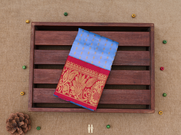 Floral Buttis Blue Kanchipuram Pavadai Sattai Material