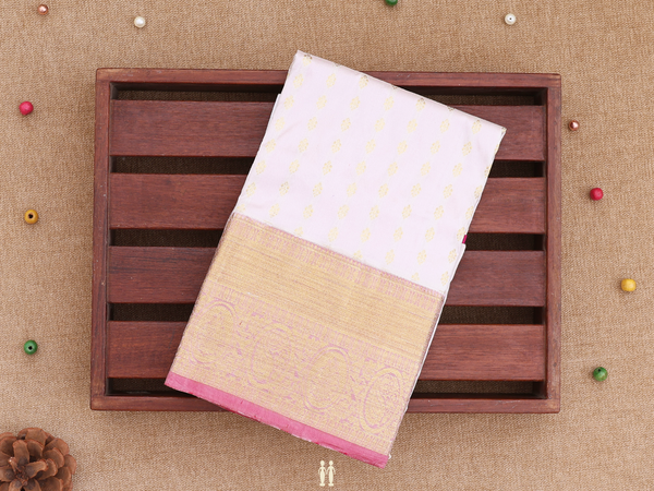 Floral Buttis Creamy Pink Kanchipuram Pavadai Sattai Material