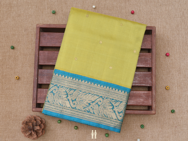 Floral Buttis Green Kanchipuram Silk Pavadai Sattai Material