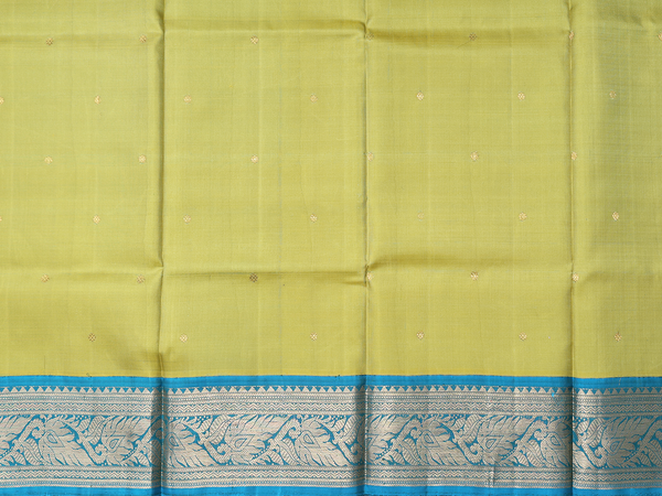 Floral Buttis Green Kanchipuram Silk Pavadai Sattai Material