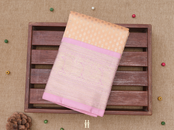 Floral Buttis Orange Kanchipuram Silk Pavadai Sattai Material